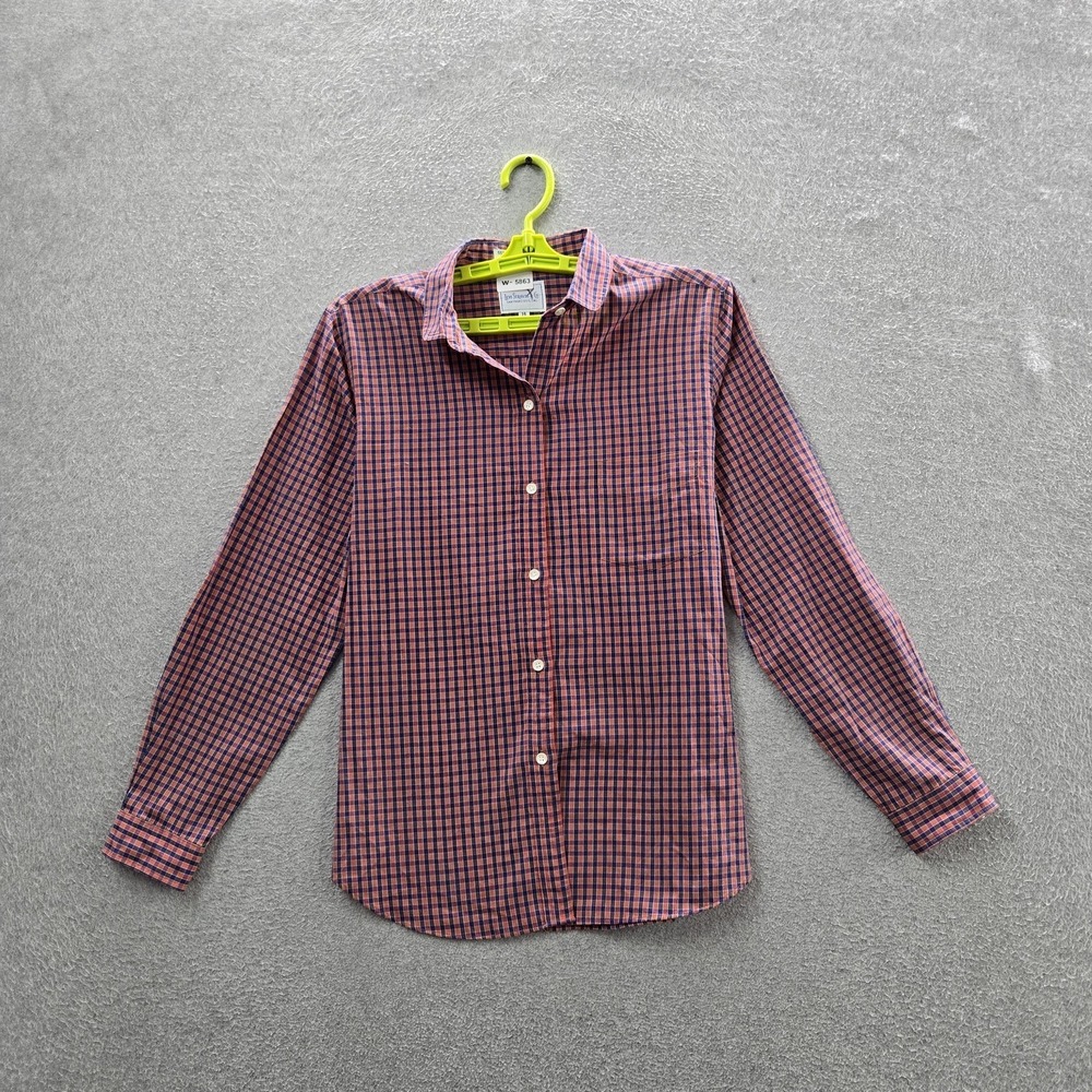 VINTAGE Levi's Women Button Up Shirt 14‎ Orange Plaid Long Sleeve